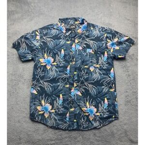 Billabong Men's Short Sleeve Button Down Hawaiian Tropical Flowers Blue Size S